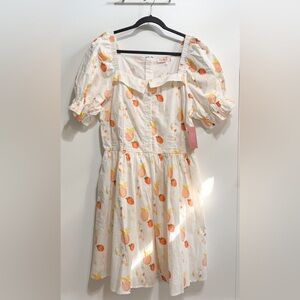 Ivy City Co White Dress with Orange and Yellow Fruit Print